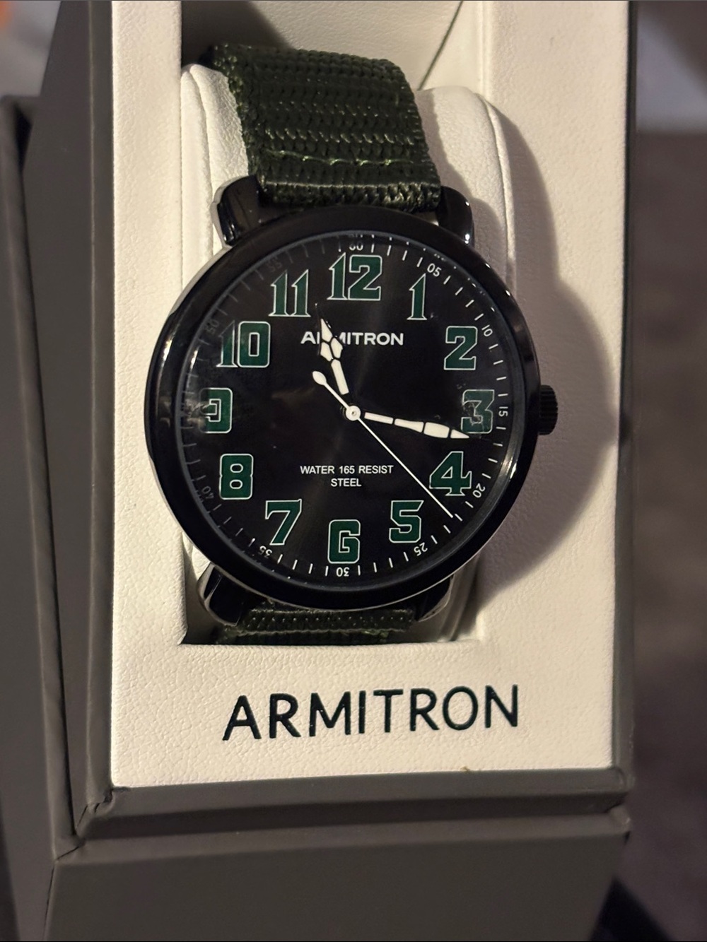 Armitron Black Dial Watch with Green Numerals and Green Strap